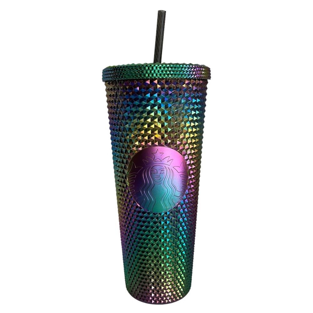 NWT Starbucks OIL SLICK Cold Cup Venti BLACK BLING Tumbler Rainbow Studded 2023